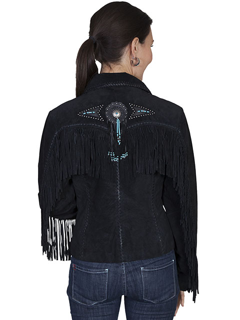 (image for) Ladies Beaded Fringe Leather Jacket